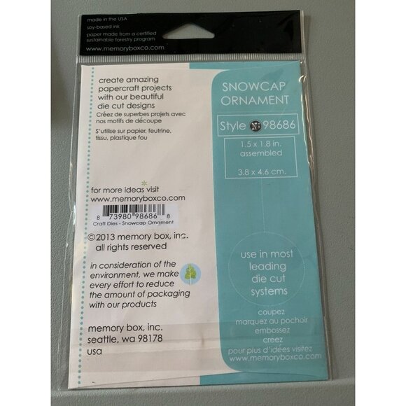 Memory Box Snowcap Ornament Craft Die 1.5" X 1.8" - New - Picture 2 of 2